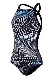 Купальник женский спортивный для плавания SD - чёрно/голубой.